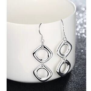 Earring’s 925 Stamp Silver color Round square Jewelry